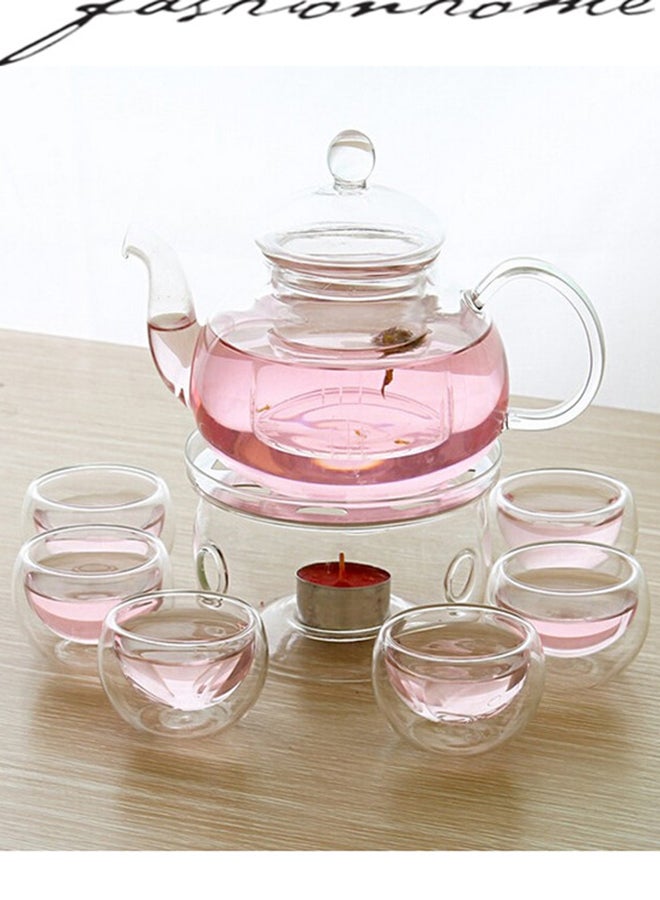Glass Filtering Tea Maker With Warmer And 6 Cups Set Transparent 600ml - Image 2