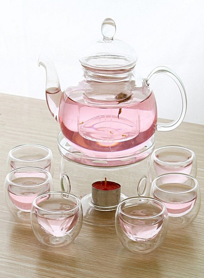 Glass Filtering Tea Maker With Warmer And 6 Cups Set Transparent 600ml - Image 1