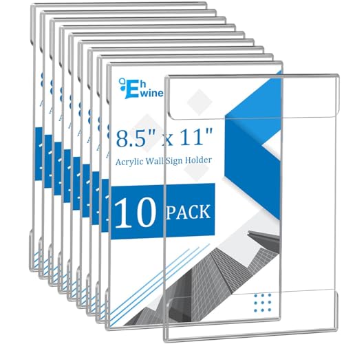 EHWINE 10 Pack 8.5x11 Wall Mount Acrylic Sign Holder, Wall Signs Photo Menu Flyer Display Holders, Plastic Clear Acrylic Frames for Office Home Hotel Business Store (with Adhesive Tape) - Image 1