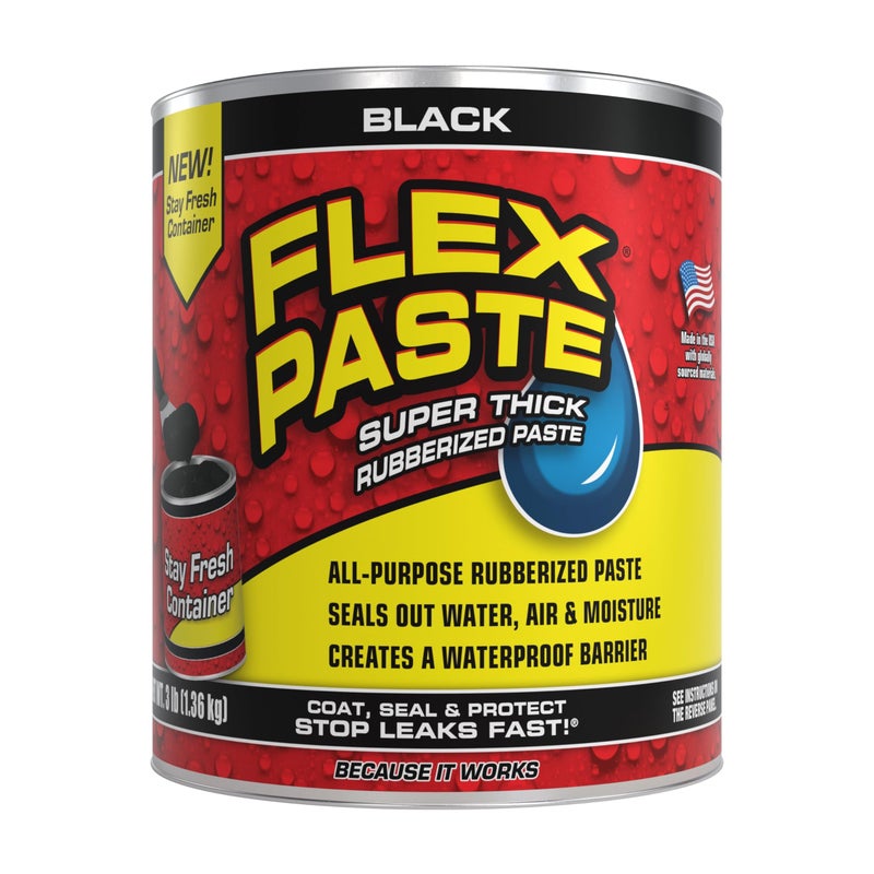 Flex Paste, Waterproof Paintable Putty, Spackle Sealant, Fill Gaps Cracks Holes - Block Out Water and Air - UV Resistant - Walls, Drywall, EPDM, Concrete, Roof, RV Repairs, Black, Quart - Image 1