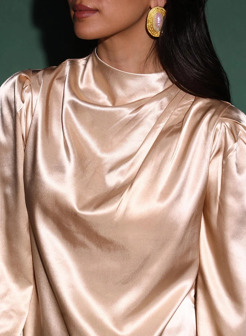 Pinacolada  Women's Beige Solid Draped Top for Women | Best Price UAE