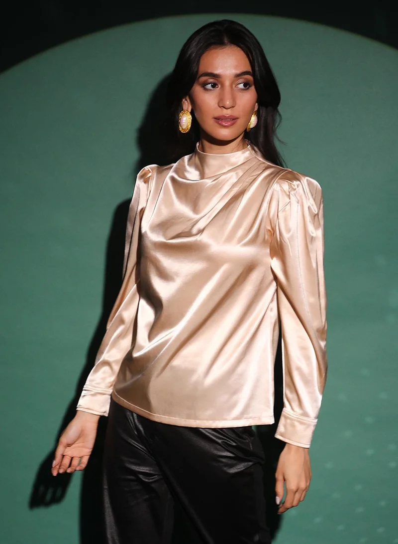 Pinacolada  Women's Beige Solid Draped Top for Women | Best Price UAE