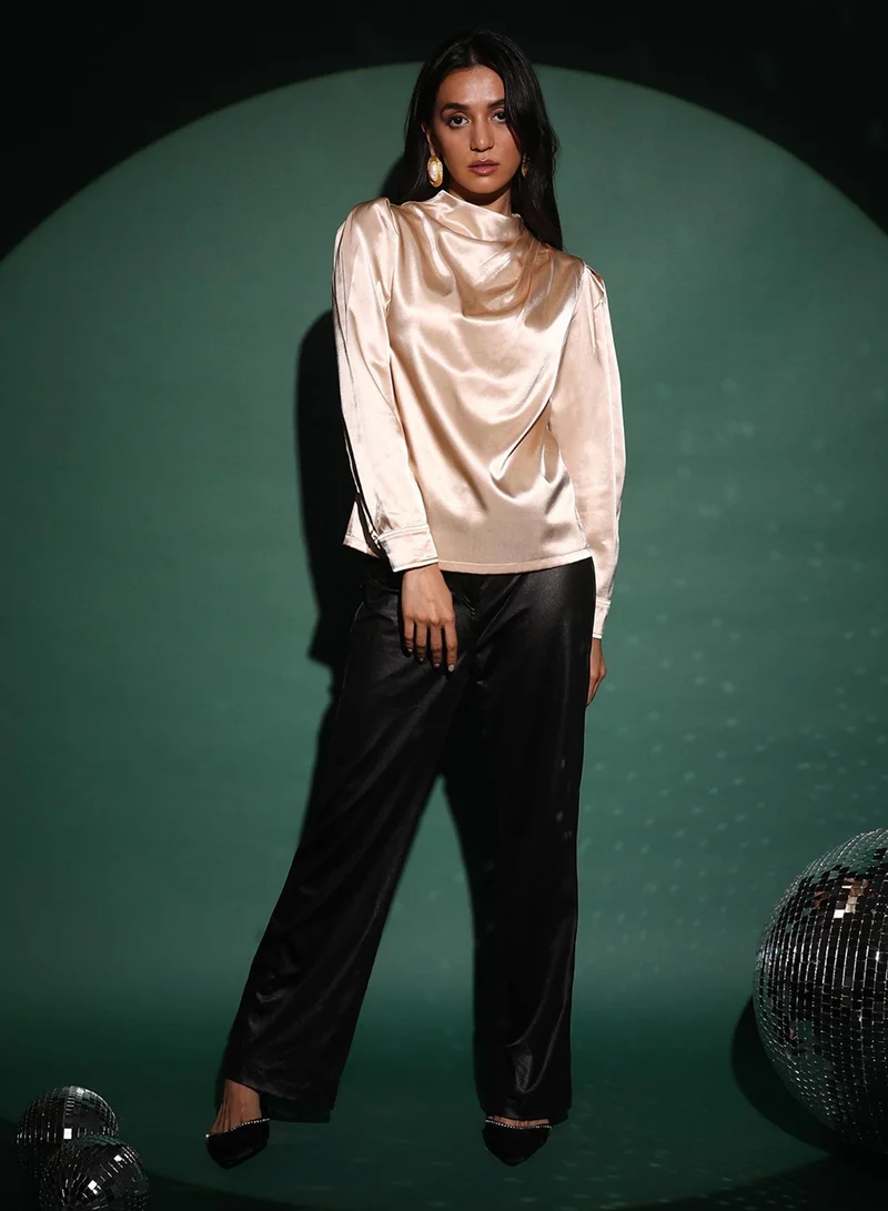 Pinacolada  Women's Beige Solid Draped Top for Women | Best Price UAE