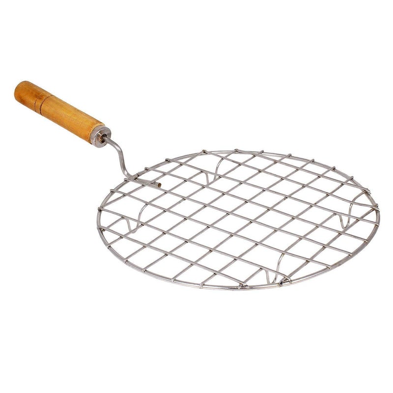 Bilton Stainless Steel Round Roaster/Papad Jali, Pizza, Barbecue Grill with Wooden Handle - Image 1
