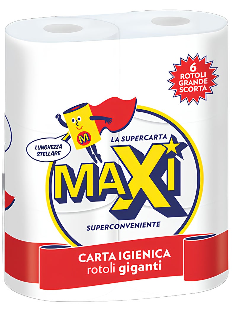 Maxi Supercarta Toilet Roll 2 Ply - 6 Rolls - 198 High Absorbent Sheets per Roll - Image 1