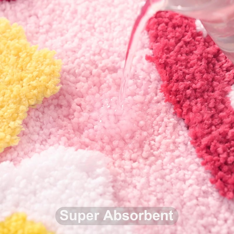 ANYBAR Pink Bathroom Rugs Cute Strawberry Flower Bath Mat Bathroom Accessories, Funny Colorful Non Slip Floor Bath Rug Machine Washable Bathmat Soft Microfiber Carpet for Shower, Bathtub (24x36 inch) - Image 5