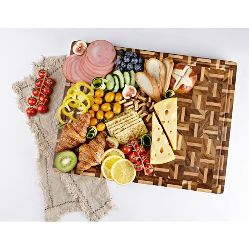YOUSUNLONG End Grain Cutting Board - 20"L x 16"W x 1.5"Th - Butcher Block Built-In Juice Grooves & Handle - Chopping Board Made of Acacia Wood Mixed With Oak - Barbecue Tray,Cooktop Board - Image 5