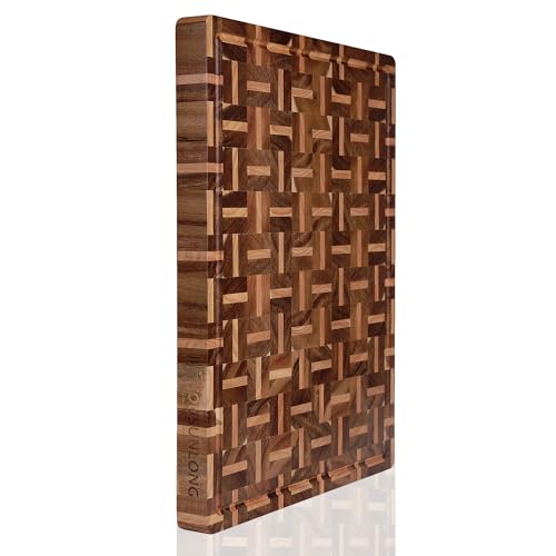 YOUSUNLONG End Grain Cutting Board - 20"L x 16"W x 1.5"Th - Butcher Block Built-In Juice Grooves & Handle - Chopping Board Made of Acacia Wood Mixed With Oak - Barbecue Tray,Cooktop Board - Image 4