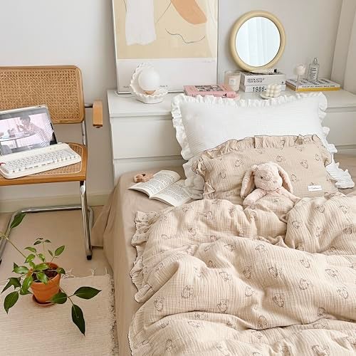 AOJIM Muslin Cotton Kids Duvet Cover with Ruffled Edges for Boys Girls, 1 Piece Soft Pure Cotton Comforter Cover Twin Size 68X86'', Rabbit Kids Bedding Duvet Cover for Room Decor, No Quilt/Pillow - Image 4