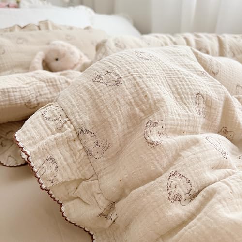 AOJIM Muslin Cotton Kids Duvet Cover with Ruffled Edges for Boys Girls, 1 Piece Soft Pure Cotton Comforter Cover Twin Size 68X86'', Rabbit Kids Bedding Duvet Cover for Room Decor, No Quilt/Pillow - Image 5