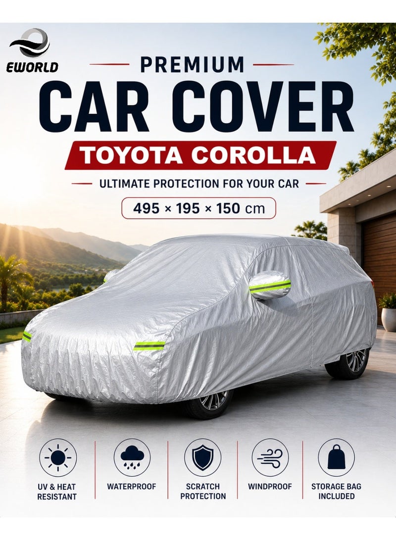 إي وورلد غطاء سيارة كامل مقاوم للماء والأشعة فوق البنفسجية لسيارة Toyota Corolla، حماية خارجية ضد الغبار، فضي - Image 1