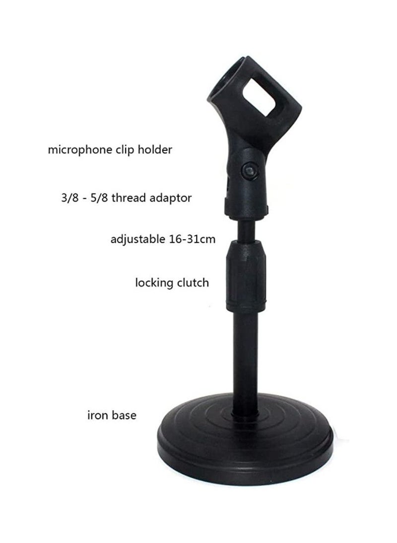 Microphone mini adjustable stand,Best use for conference room, Mic Clip and Heavy Iron Base,Foldable,Retractable and Adjustable for Live Broadcasts,Podcasts,Singing,Computer,Meetings and Lectures
