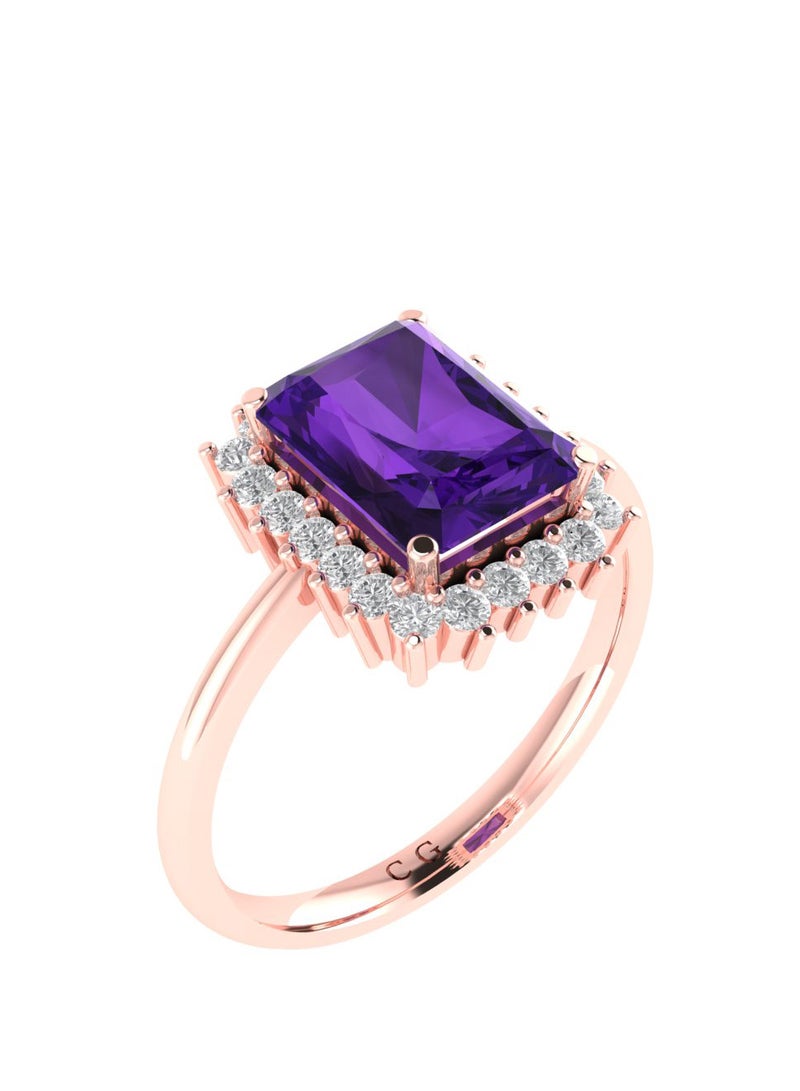 Capri Gold Diana Emerald-Cut Amethyst and Sparkling Diamond Ring in 18K Rose Gold  - Image 2