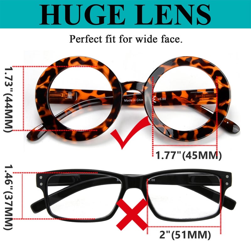 LUR Oversized Round Reading Glasses for Women - 4 Pack Ladies Readers Large Frame +2.00 - Image 2