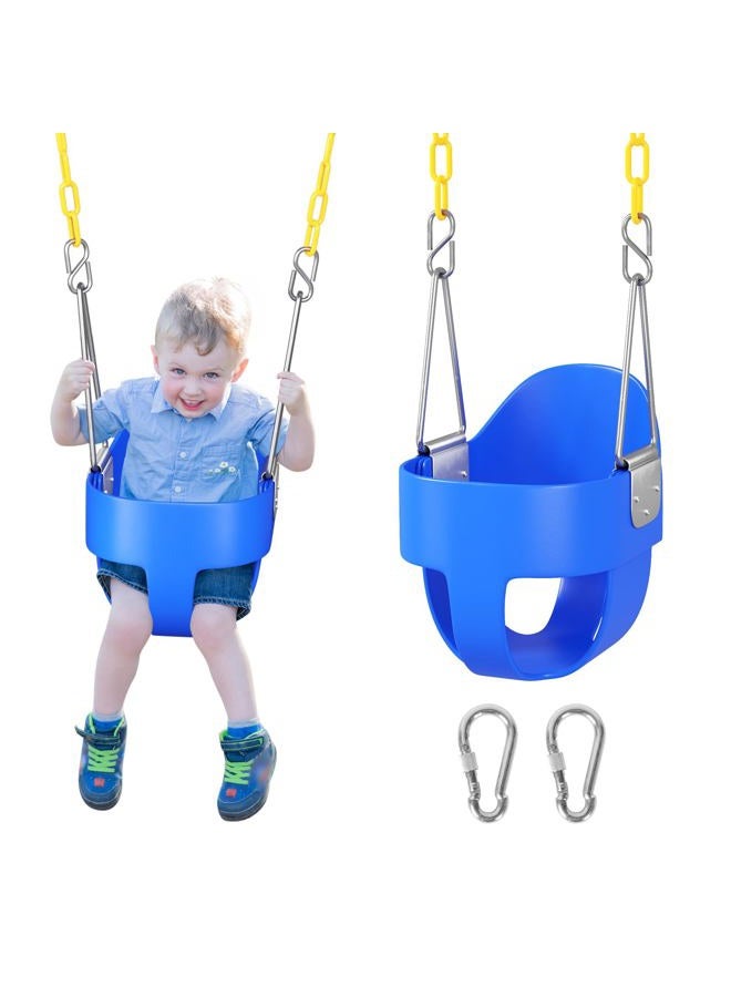 DECORLIFE Toddler Swing Seat, Outdoor Baby Swing with Coated Chains, Heavy Duty High Back Full Bucket Swing Chair with Ant-Loosing Carabiners, Fully Assembled Swingset Accessories for Backyard, Blue - Image 1