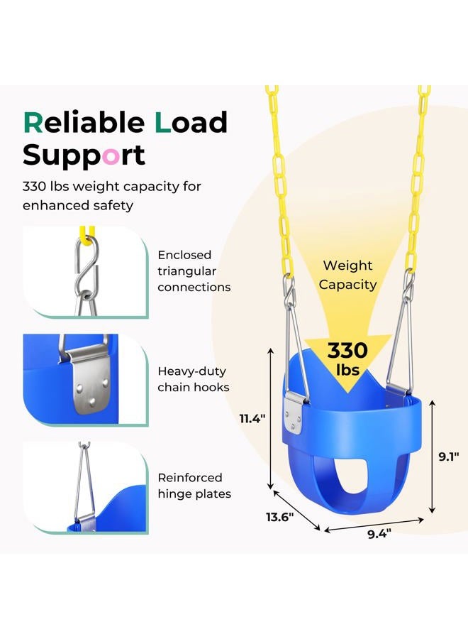 DECORLIFE Toddler Swing Seat, Outdoor Baby Swing with Coated Chains, Heavy Duty High Back Full Bucket Swing Chair with Ant-Loosing Carabiners, Fully Assembled Swingset Accessories for Backyard, Blue - Image 5