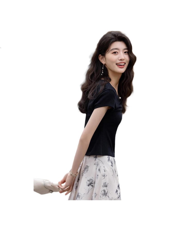 dme Summer Elegant V-Neck Pleated Slim Fit Short Sleeve Comfortable Women'S T-Shirt With Gentle Cloud Cotton - Image 1