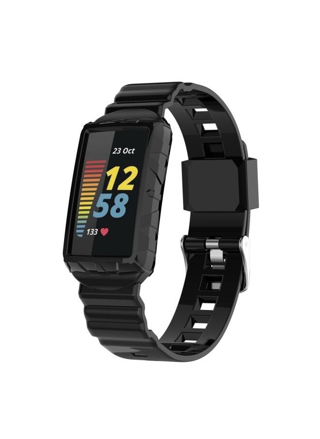 Generic - Replacement Strap For Fitbit Charge 6 / 5 / 4 / 3 Armor Integrated TPU Watch Band Black - Image 1