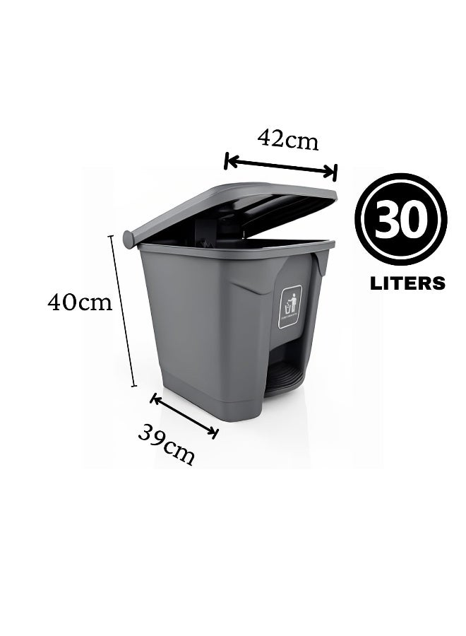 AKC 30L Gray Pedal Waste Bin With Lid - Durable Step Trash Can, Quiet-Close Design For Kitchen, Bathroom, Office - Image 2