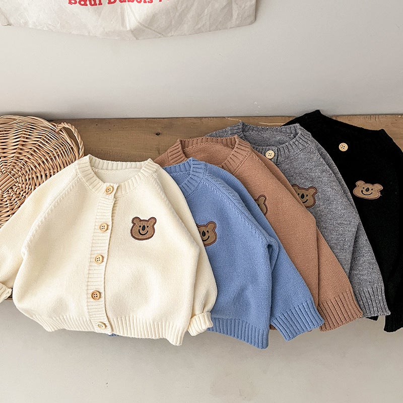 Kids Knit Cardigan Long Sleeve Spring Autumn Khakis  - Image 5