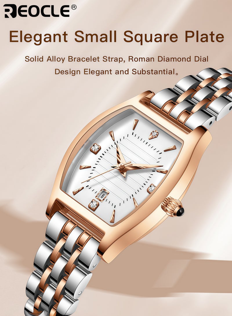 ريوكل ساعة نسائية أنيقة على شكل برميل مع أرقام عربية سهلة القراءة، ساعة فستان كلاسيكية للسيدات بتصميم أنيق للمناسبات الرسمية والاستخدام اليومي للنساء - Image 3