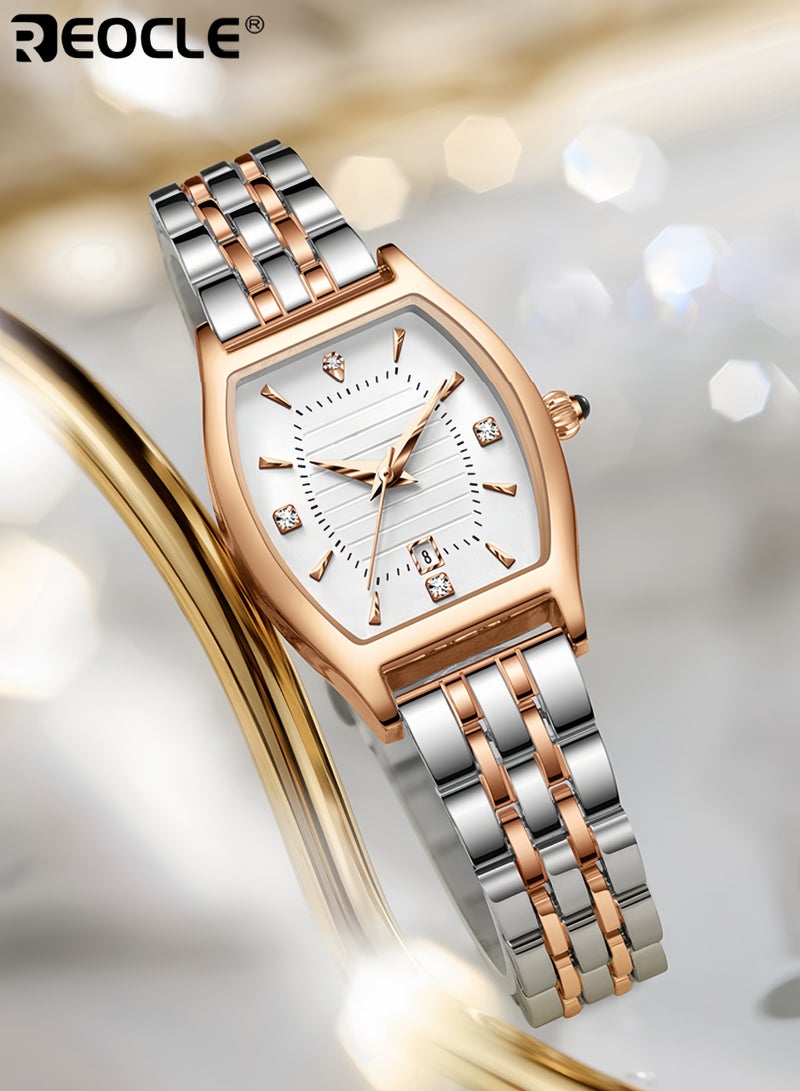 ريوكل ساعة نسائية أنيقة على شكل برميل مع أرقام عربية سهلة القراءة، ساعة فستان كلاسيكية للسيدات بتصميم أنيق للمناسبات الرسمية والاستخدام اليومي للنساء - Image 5