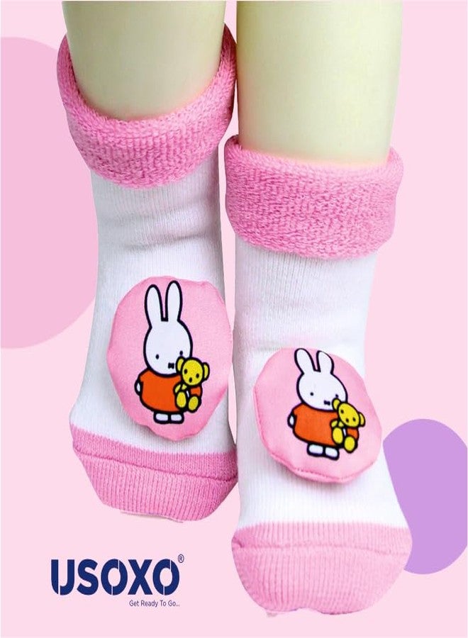 USOXO New Born Baby Soft Cotton Cute stylish Cartoon Character Face Terry (Towel) Socks Shoes | Booties Pack of 1, 6-9 Months (Light pink),13 - Image 5