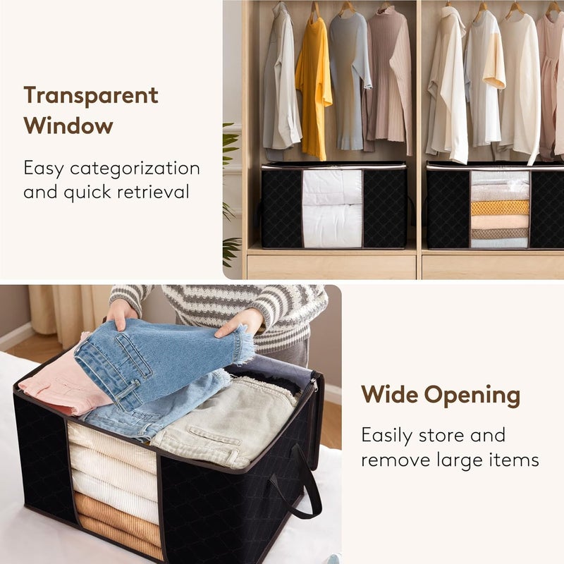 شنطة تخزين ملابس بسعة كبيرة ومقبض متين وقماش سميك للحاف والبطانيات واغطية السرير، قابلة للطي بسوستة قوية وفتحة شفافة، 3 قطع، سعة 90 لتر - Image 5