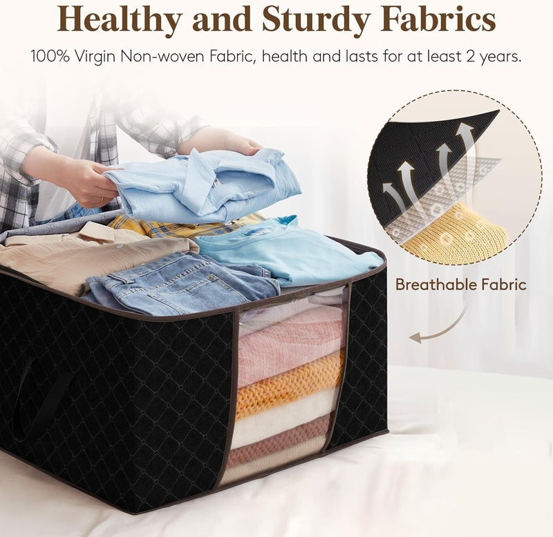 شنطة تخزين ملابس بسعة كبيرة ومقبض متين وقماش سميك للحاف والبطانيات واغطية السرير، قابلة للطي بسوستة قوية وفتحة شفافة، 3 قطع، سعة 90 لتر - Image 3