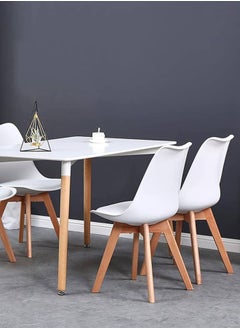 Taimi Pack Of 2 Mid Century Modern Side Chair with High Back Rest, PU Leather Soft Padded Seats and Solid Wood Legs - Dining, Living Room, Kitchen, Bedroom - Shell Tulip Chair White  - Image 4