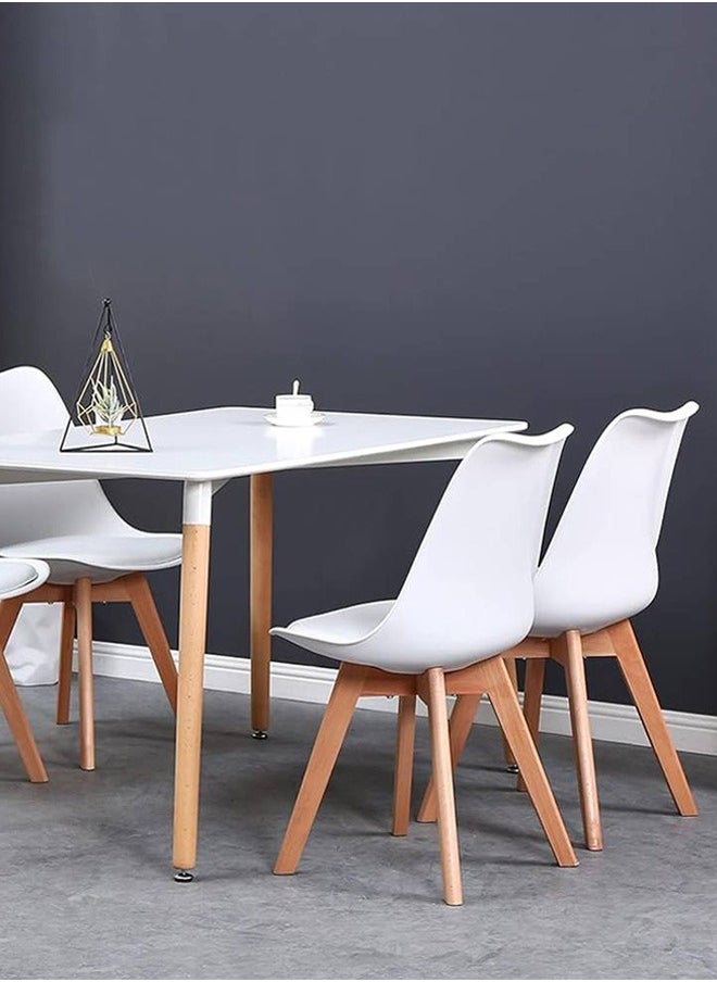 Taimi Pack Of 2 Mid Century Modern Side Chair with High Back Rest, PU Leather Soft Padded Seats and Solid Wood Legs - Dining, Living Room, Kitchen, Bedroom - Shell Tulip Chair White  - Image 4
