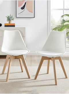 Taimi Pack Of 2 Mid Century Modern Side Chair with High Back Rest, PU Leather Soft Padded Seats and Solid Wood Legs - Dining, Living Room, Kitchen, Bedroom - Shell Tulip Chair White  - Image 1