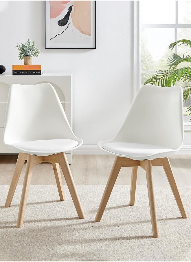 Taimi Pack Of 2 Mid Century Modern Side Chair with High Back Rest, PU Leather Soft Padded Seats and Solid Wood Legs - Dining, Living Room, Kitchen, Bedroom - Shell Tulip Chair White  - Image 1