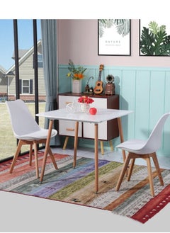 Taimi Pack Of 2 Mid Century Modern Side Chair with High Back Rest, PU Leather Soft Padded Seats and Solid Wood Legs - Dining, Living Room, Kitchen, Bedroom - Shell Tulip Chair White  - Image 2
