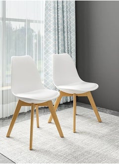 Taimi Pack Of 2 Mid Century Modern Side Chair with High Back Rest, PU Leather Soft Padded Seats and Solid Wood Legs - Dining, Living Room, Kitchen, Bedroom - Shell Tulip Chair White  - Image 3