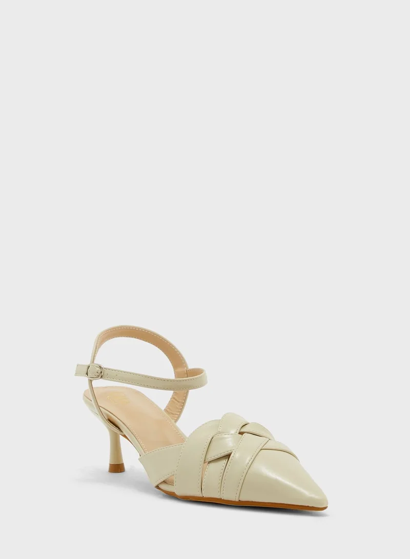 ELLA Interwoven Design Ankle Strap Pointed Pump