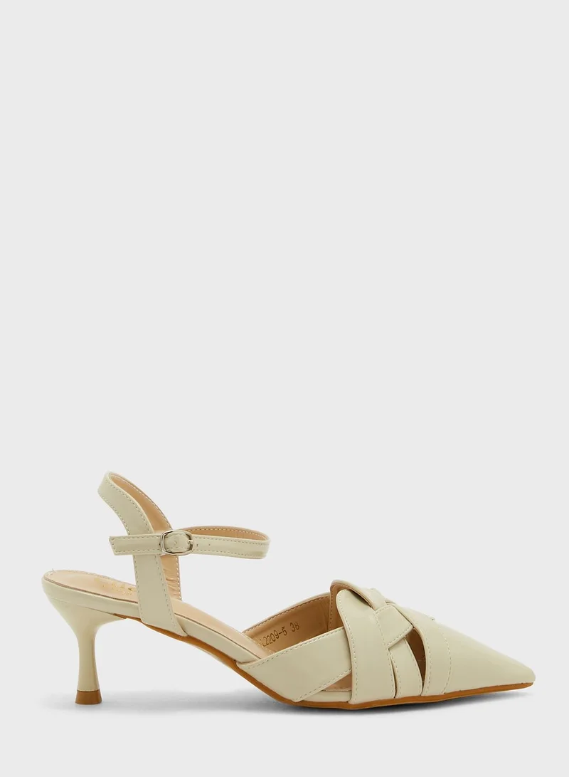 ELLA Interwoven Design Ankle Strap Pointed Pump