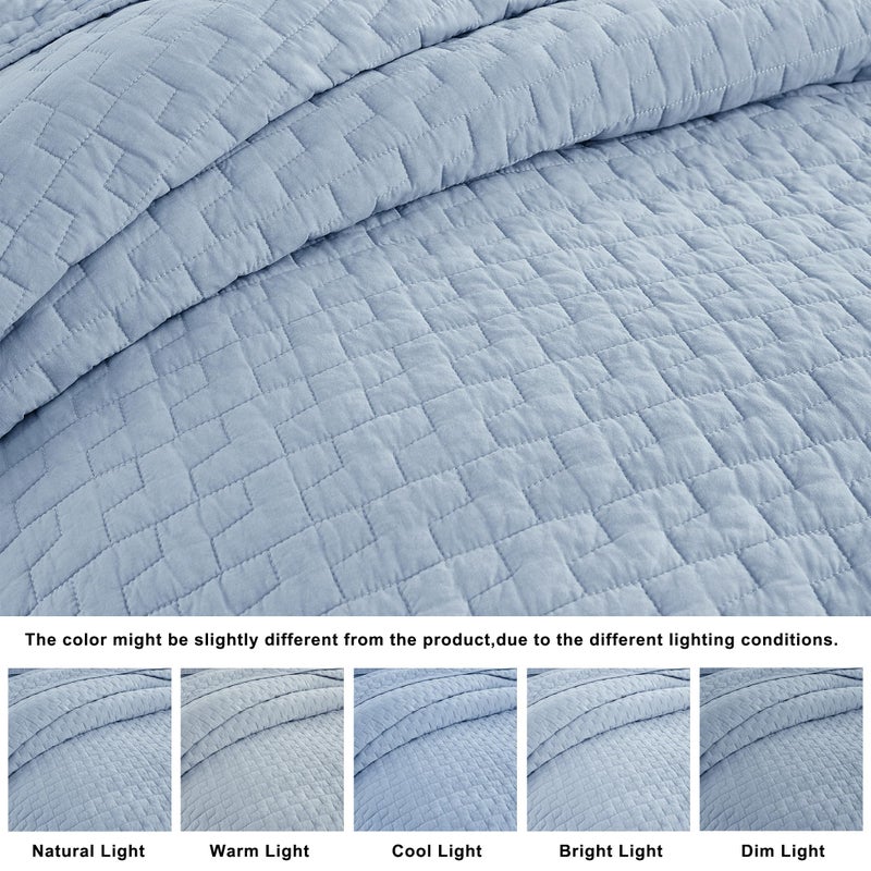 palassio Baby Blue 100% Cotton Quilt King Size Bedding Sets with 2 Pillow Shams, Textured Lightweight Soft Bedspread Shabby Chic Coverlet, Neutral Quilted Comforter Bed Cover for All Season, 3 Pieces - Image 2
