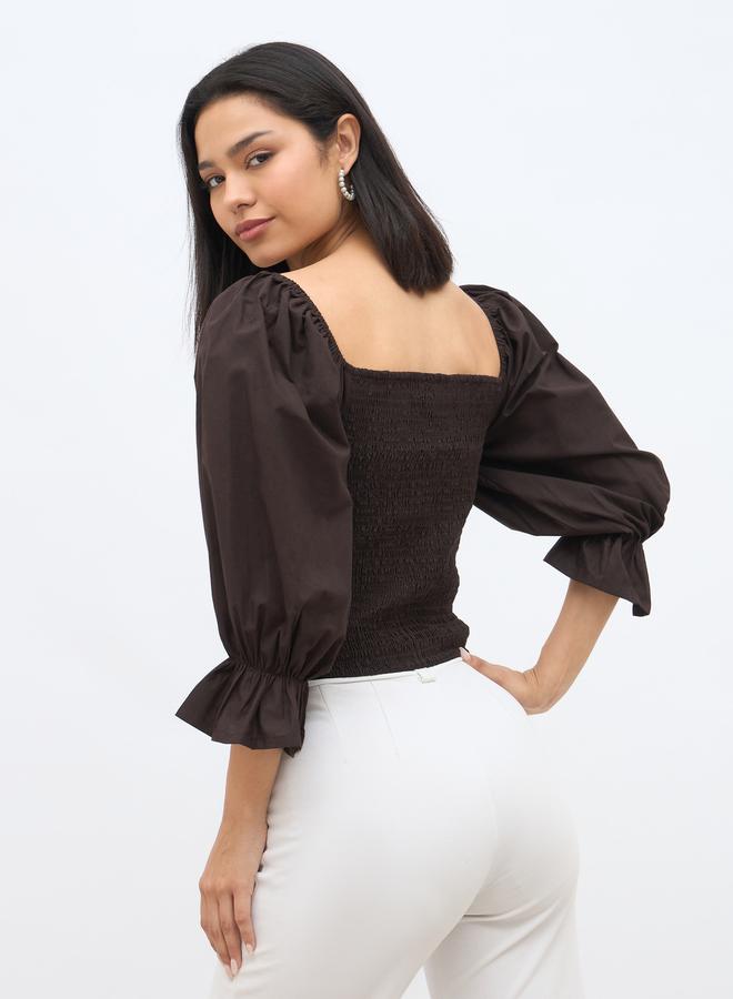 Styli Balloon Sleeve Smocked Detail Top - Image 5