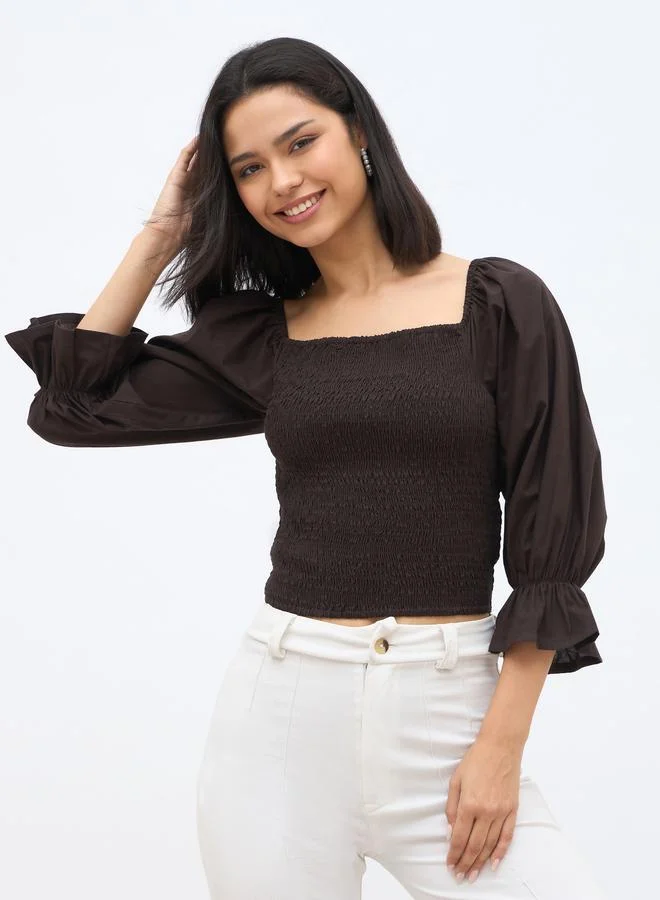 ستايلي Styli Balloon Sleeve Smocked Detail Top