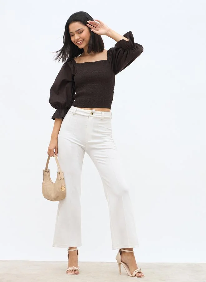ستايلي Styli Balloon Sleeve Smocked Detail Top