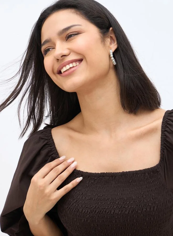 Styli Styli Balloon Sleeve Smocked Detail Top
