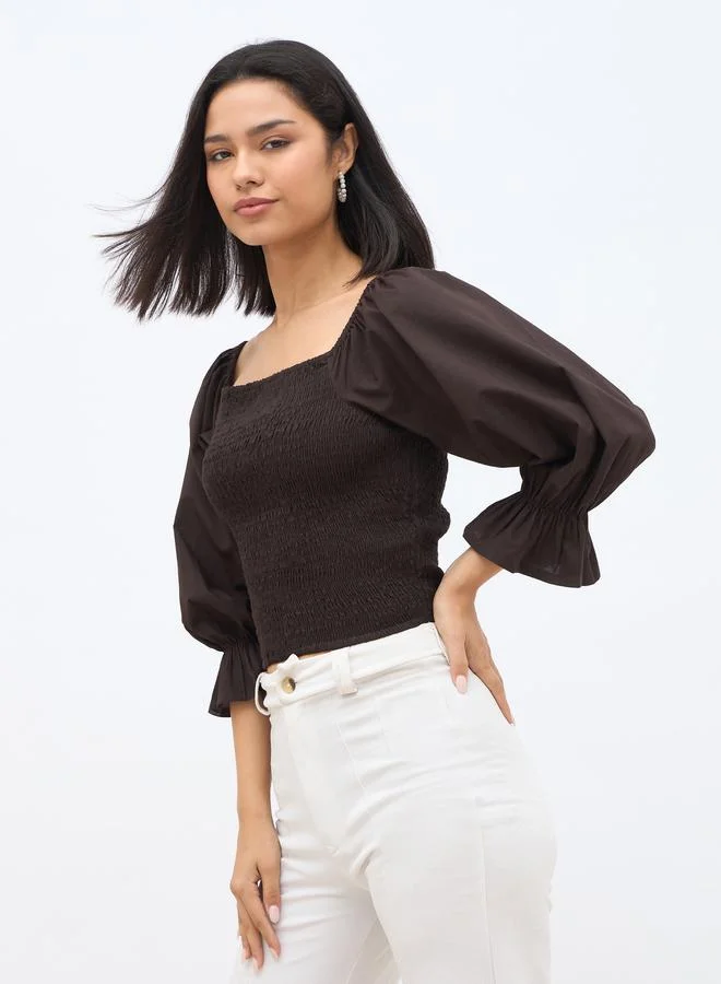 Styli Styli Balloon Sleeve Smocked Detail Top
