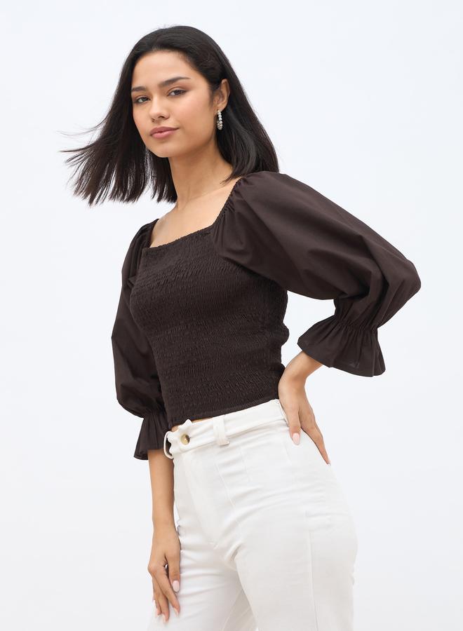 Styli Balloon Sleeve Smocked Detail Top - Image 3