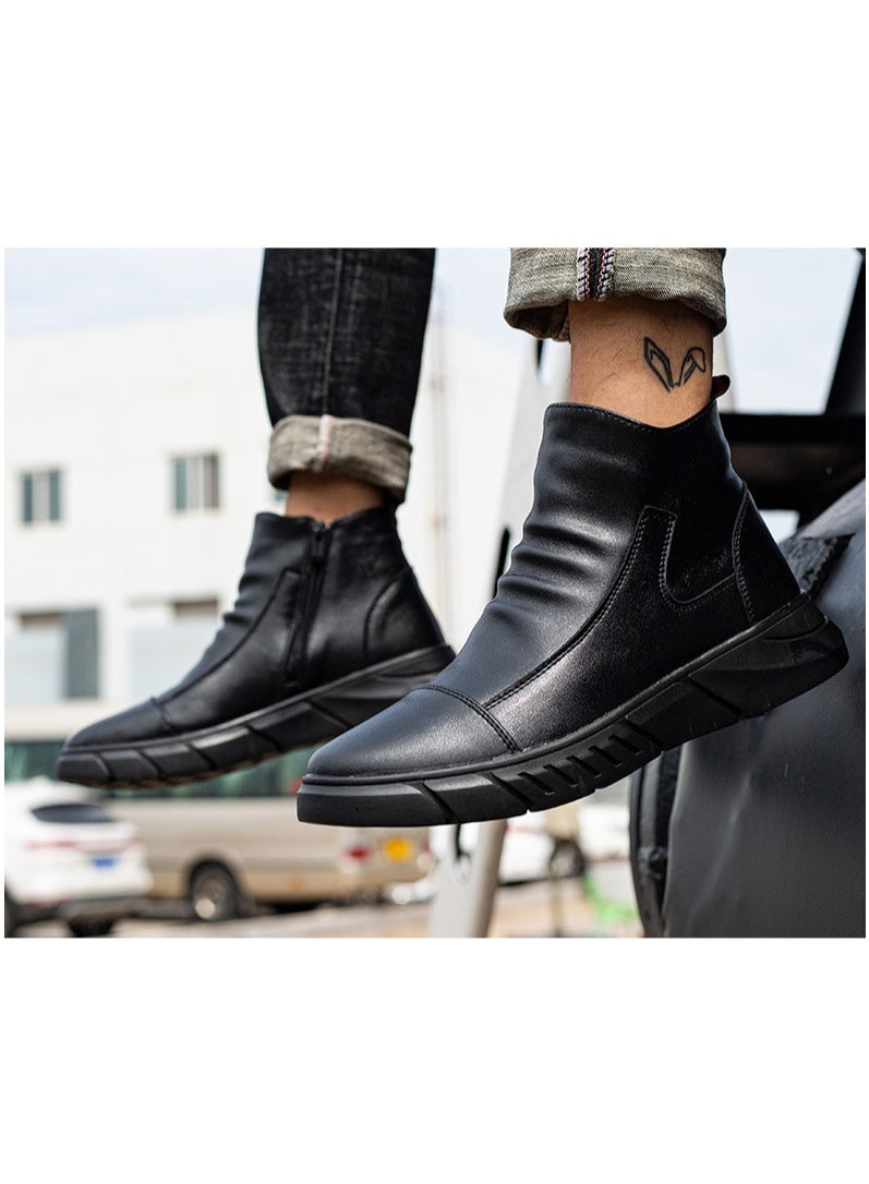 NIBEMINENT أحذية عمل جلدية مقاومة للماء للرجال بأزرار جانبية أحذية أمان بأصابع فولاذية أحذية مقاومة للثقب أحذية غير قابلة للتدمير - Image 2