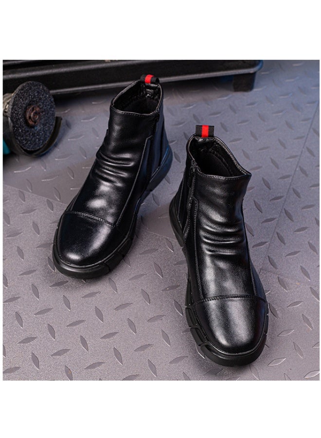 NIBEMINENT أحذية عمل جلدية مقاومة للماء للرجال بأزرار جانبية أحذية أمان بأصابع فولاذية أحذية مقاومة للثقب أحذية غير قابلة للتدمير - Image 3