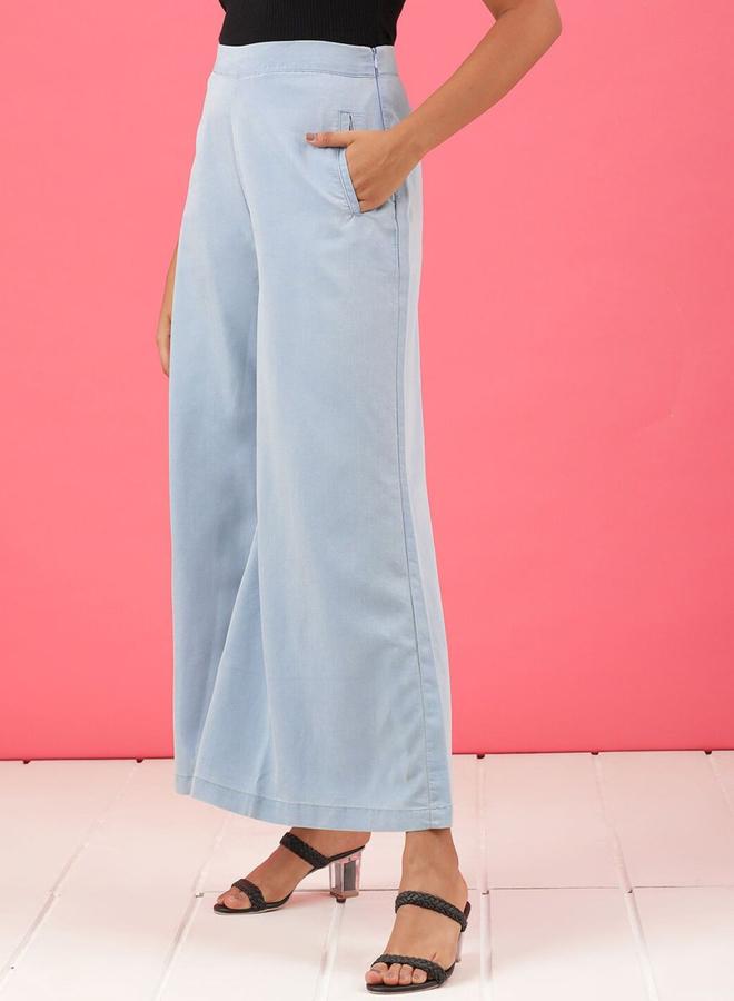 Freehand Women Blue Wide Leg Solid Pants - Image 3
