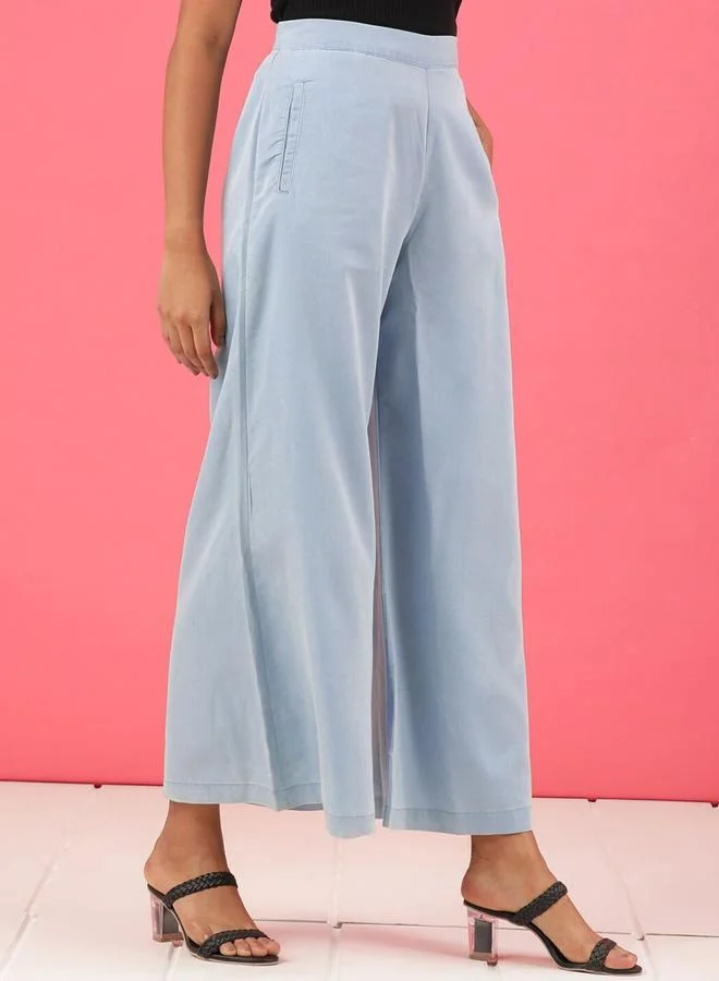 Freehand Freehand Women Blue Wide Leg Solid Pants
