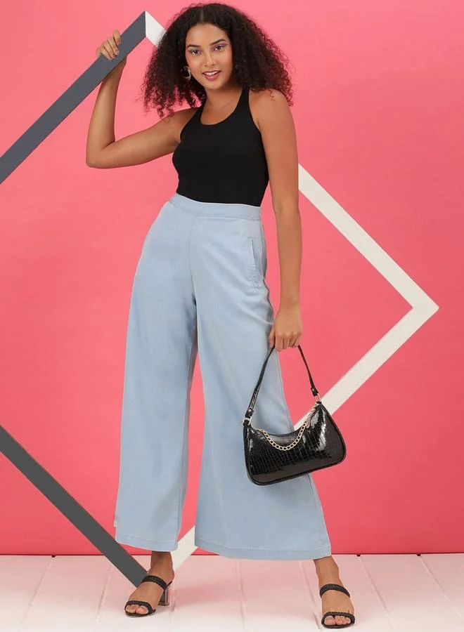 Freehand Freehand Women Blue Wide Leg Solid Pants