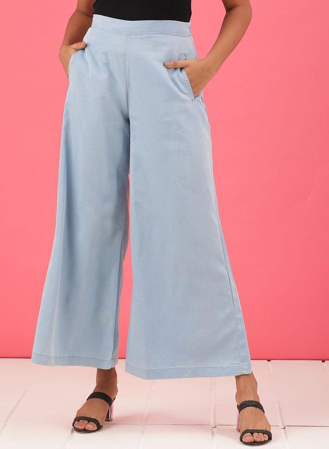 Freehand Women Blue Wide Leg Solid Pants - Image 1
